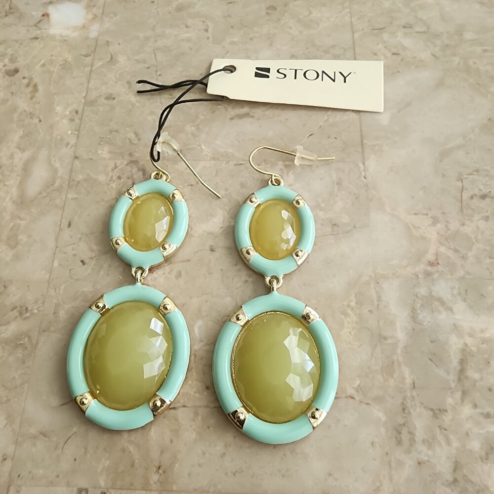 Stony Citrine-Colored Stone Dangle Earrings